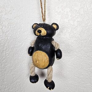 Vintage Bert Anderson Christmas Bear Ornament 2002 Dangling Folk Art Jute Rope